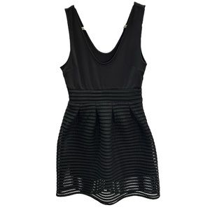 Poetry Women’s Sleeveless Black Knit Scooped Neck Mesh Layered Dress   Sz M‎